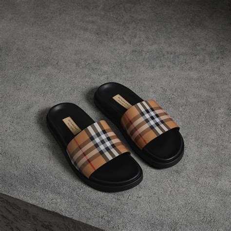 burberry vintage check and leather slides|burberry check slide sandals.